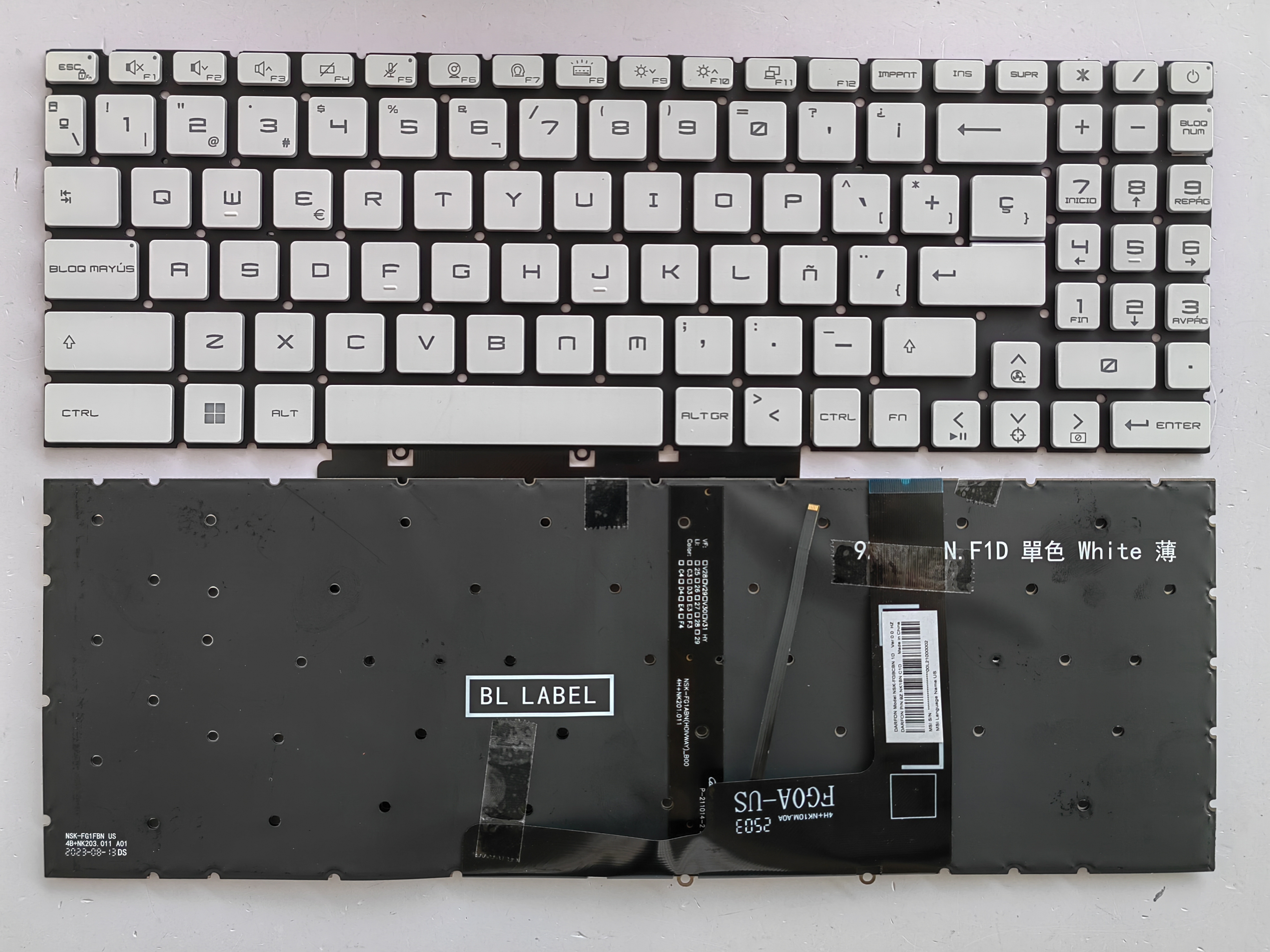 Picture of New Replacement Laptop Keyboard For MSI GF66/GF76/GL66/GL76 small carriage return WHITE Backlit (OEM) SP Layout